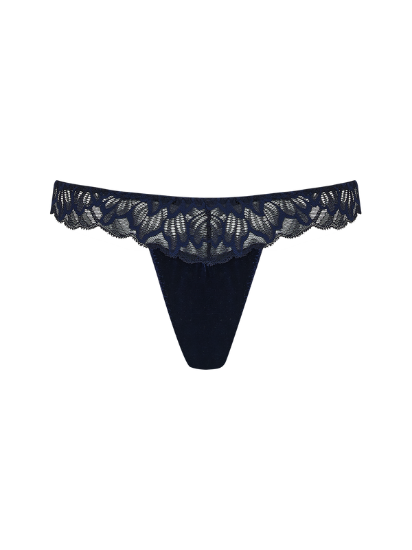 Coco De Mer Azzurra Skirted Thong in Sapphire