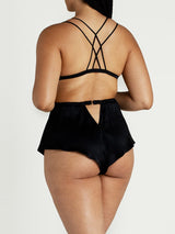 Sylph Black silk Front-Fastening Triangle Bra & French Knicker