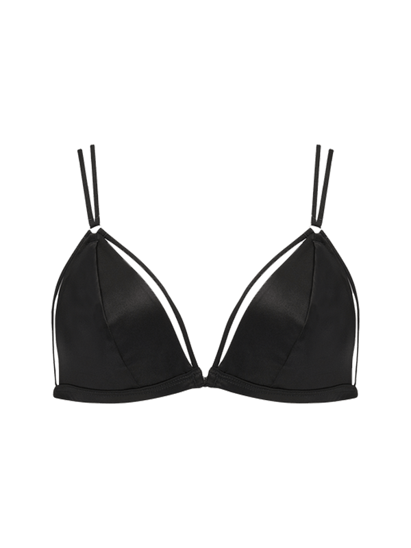 Sylph Black Silk Front-Fastening Triangle Bra