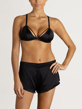 Sylph Black Silk Front Fastening Triangle Bra & French Knicker